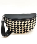 HE1295 Black & White Houndstooth Haircalf Belt Bag