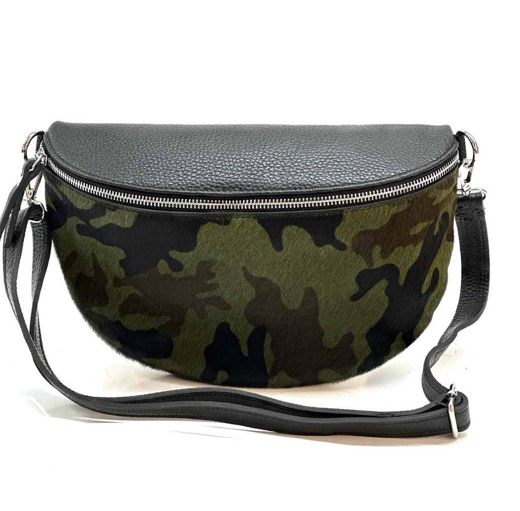 HE1297 Green Camouflage Haircalf Belt Bag