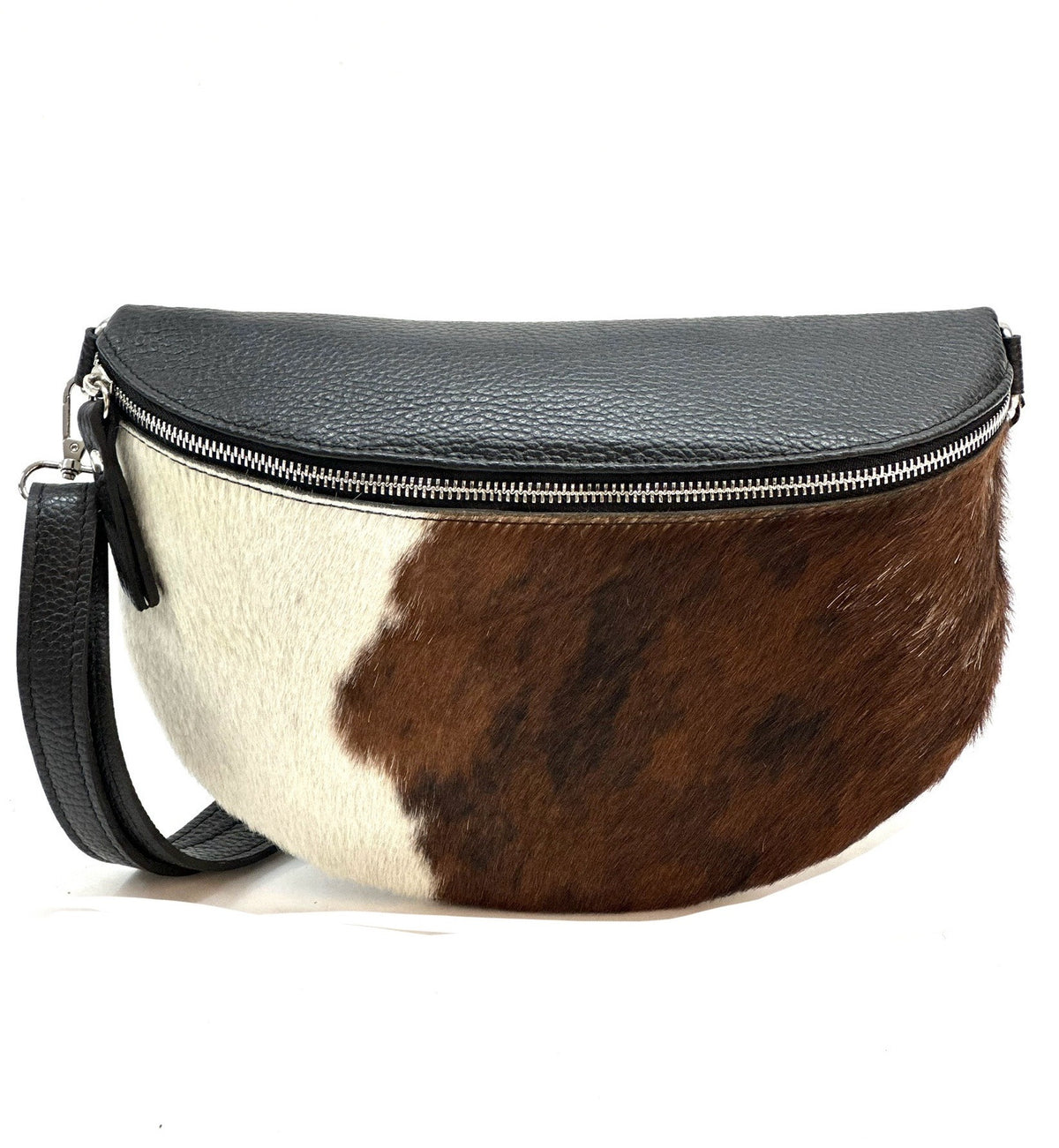 HE1298 Brown & White Cow Print Haircalf Belt Bag