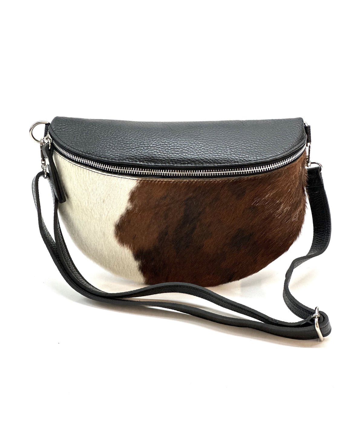 HE1298 Brown & White Cow Print Haircalf Belt Bag