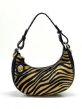 HE1299 Tan Zebra Crescent Haircalf Hobo Bag