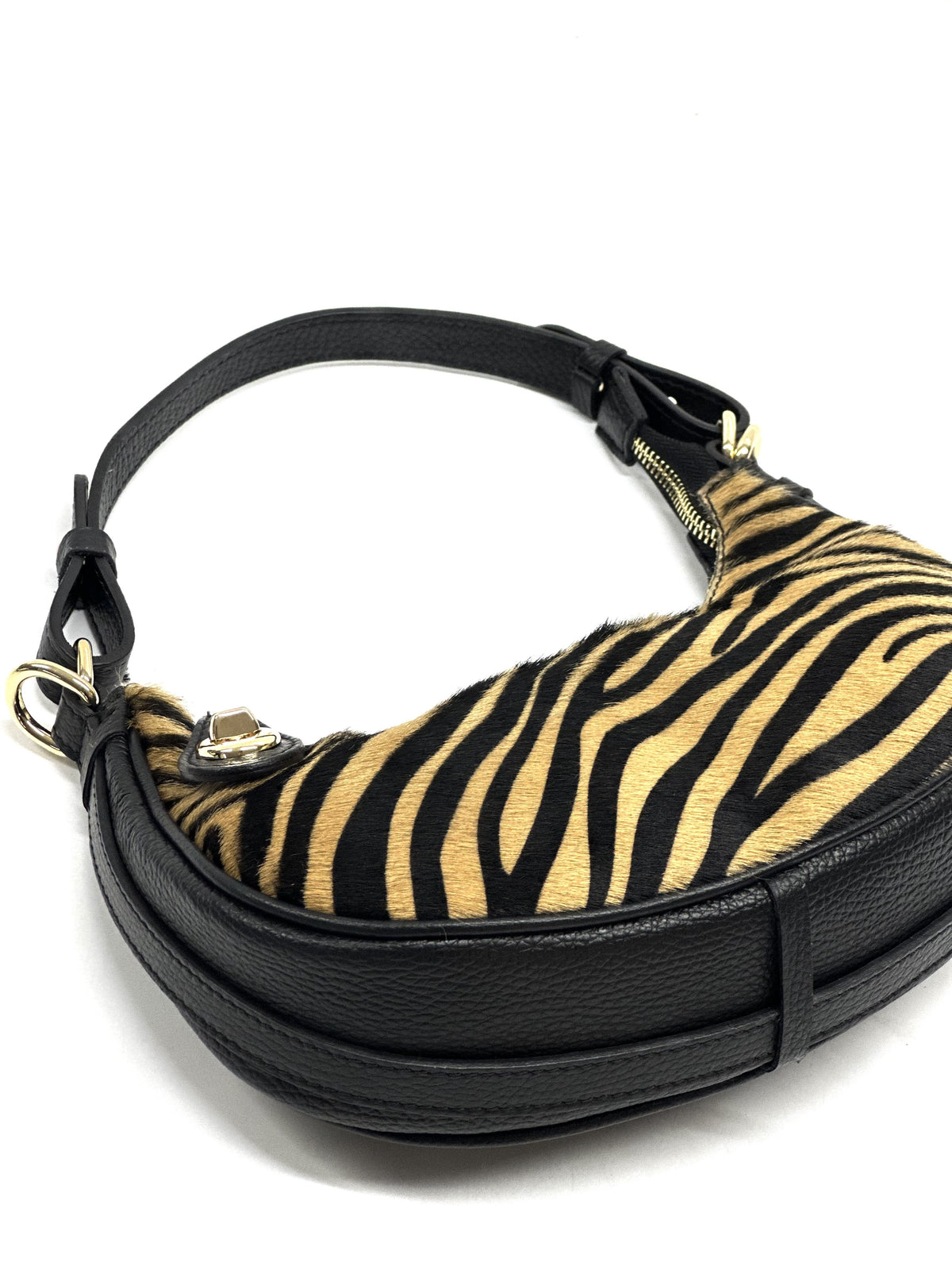 HE1299 Tan Zebra Crescent Haircalf Hobo Bag