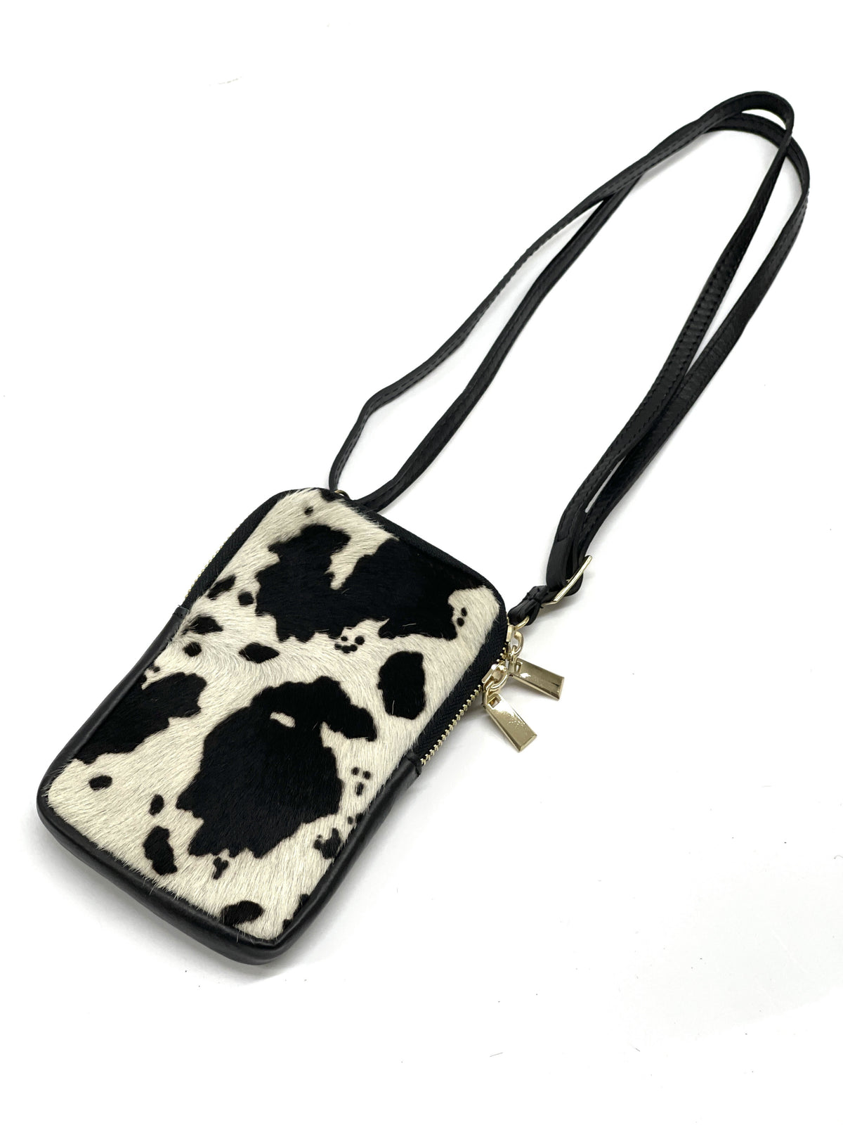 HE1317 Black & White Cow Print Haircalf Phone Bag
