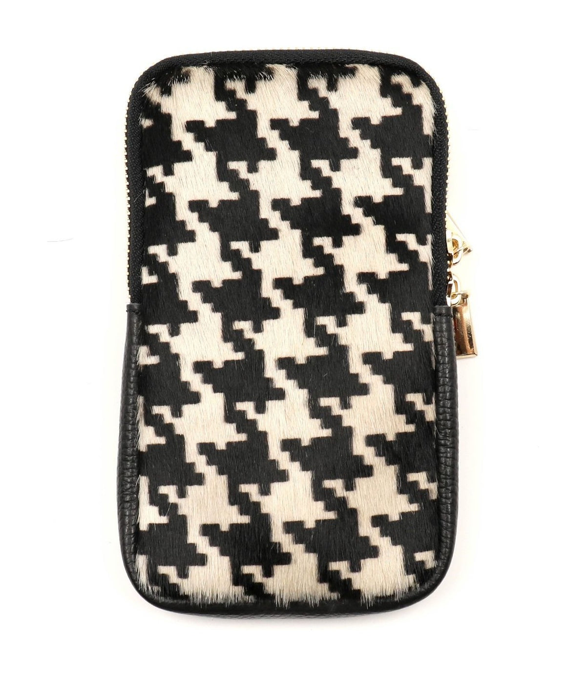 HE1320 Black & White Houndstooth Haircalf Phone Bag