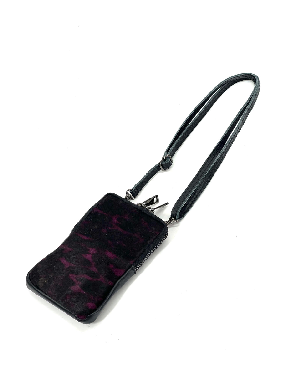 HE1325 Black & Burgundy Leopard Haircalf Phone Bag