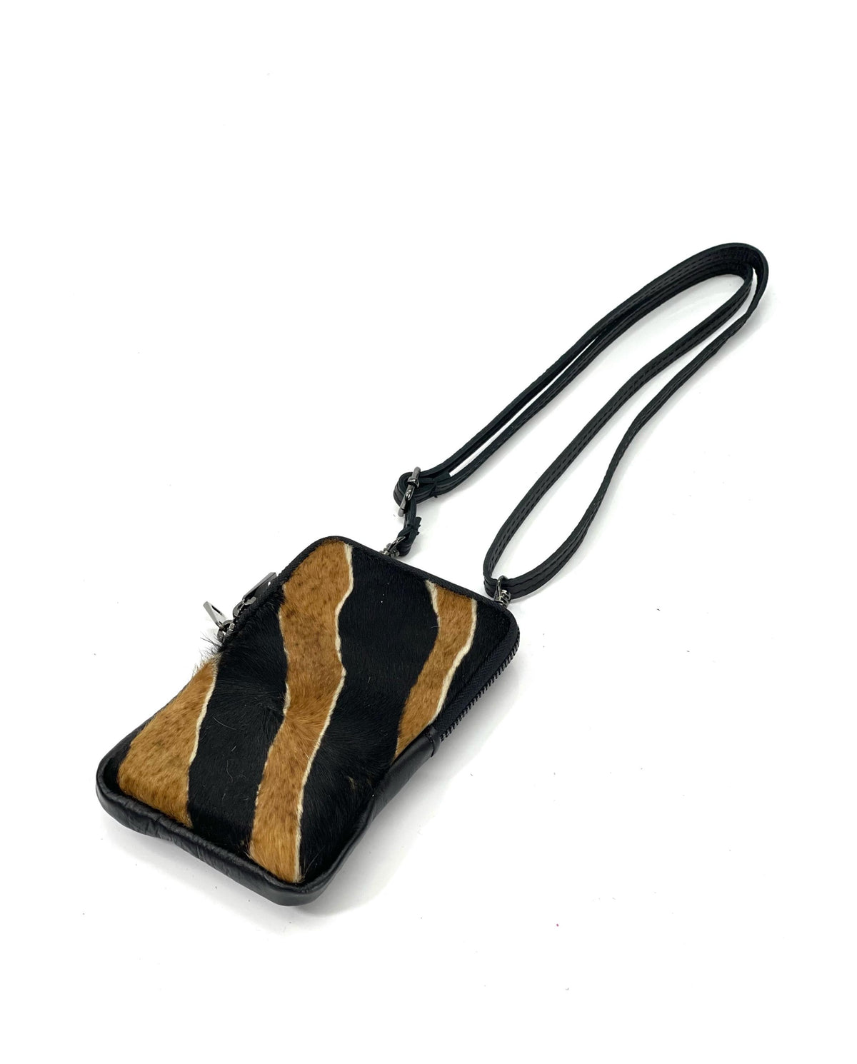 HE1331 Black & Tan Stripe Haircalf Phone Bag