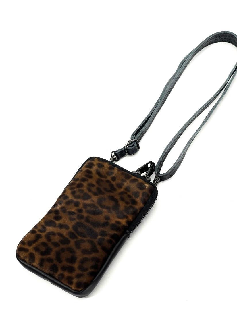 HE1332 Dark Brown Leopard Haircalf Phone Bag