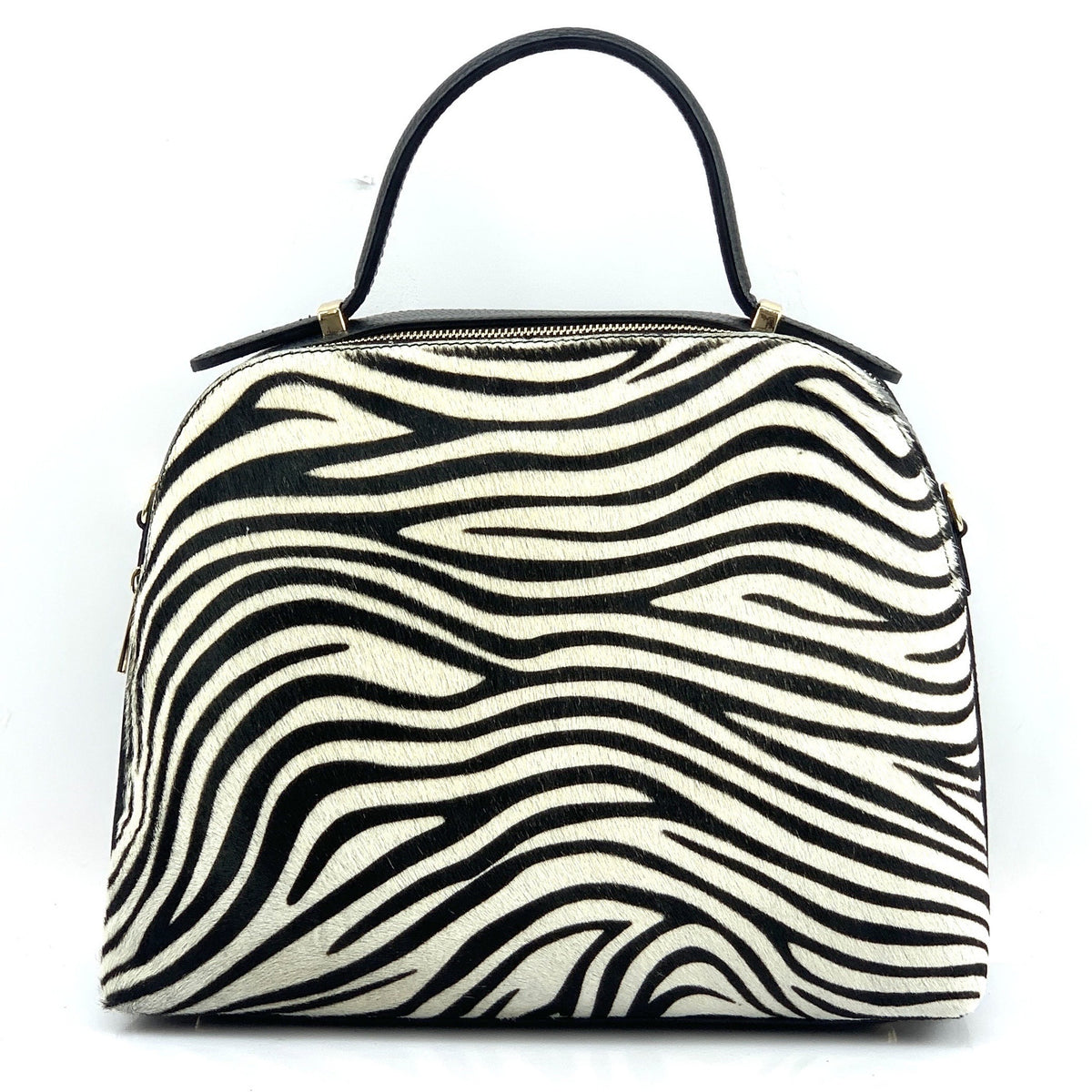 HE1344 Black & White Zebra Dome Haircalf Top Handle Bag