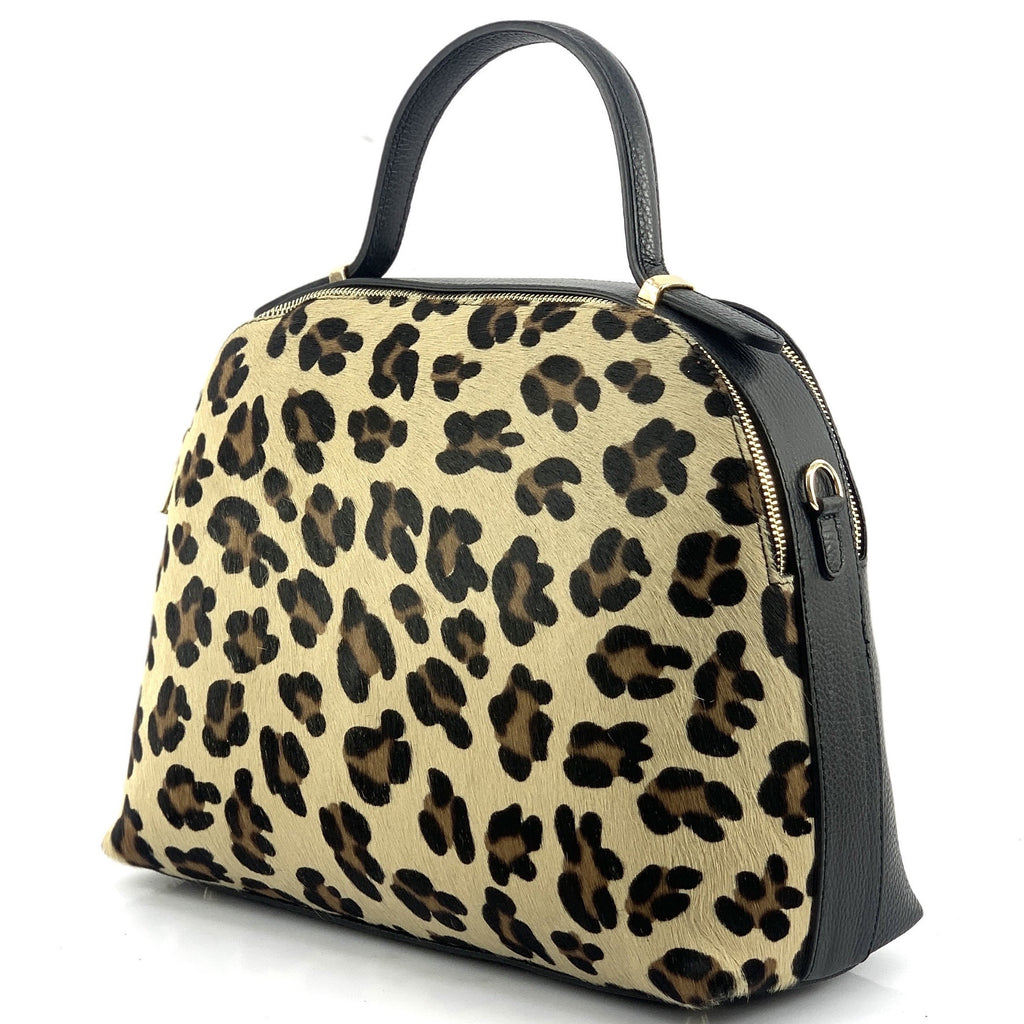 HE1346 Leopard Dome Haircalf Top Handle Bag