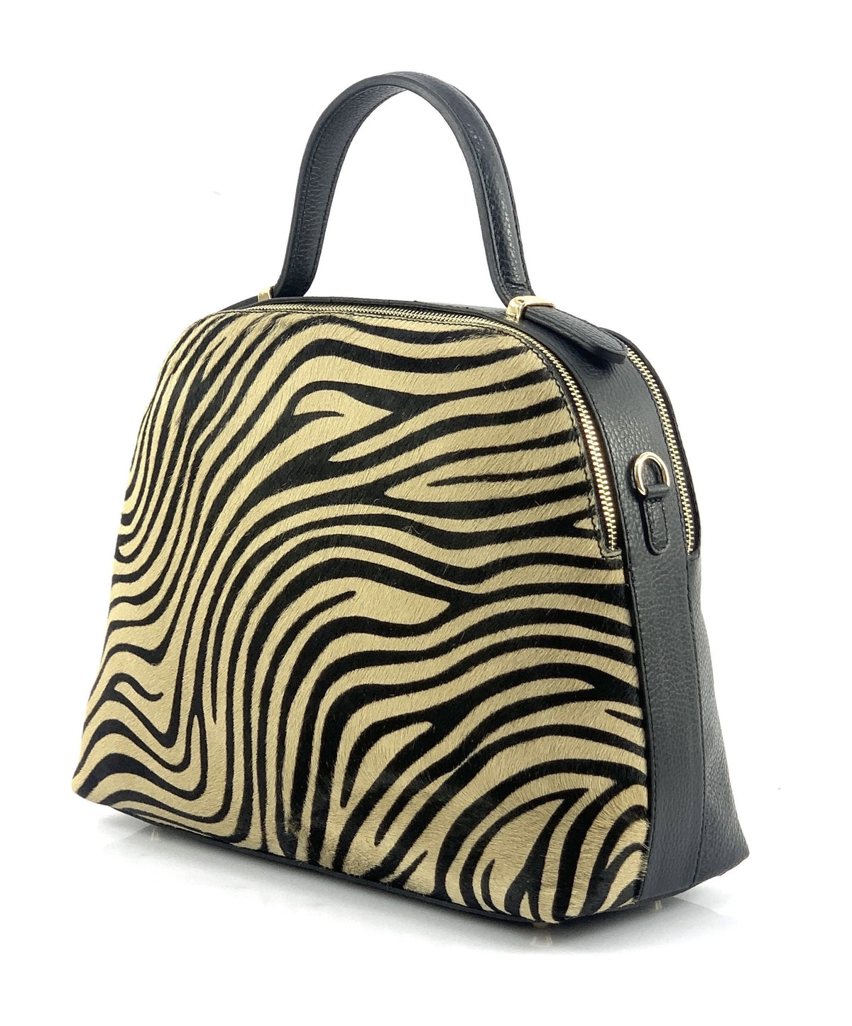 HE1347 Tan Zebra Dome Haircalf Top Handle Bag
