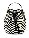 HE1348 Black & White Zebra Drawstring Haircalf Bucket Bag