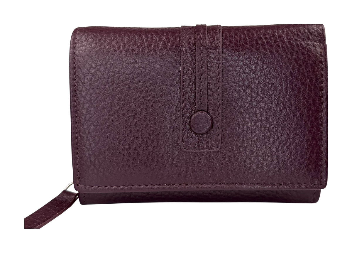 HE135 Burgundy Compact Leather Snap Wallet