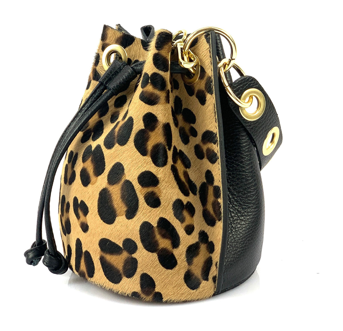 HE1350 Leopard Drawstring Haircalf Bucket Bag