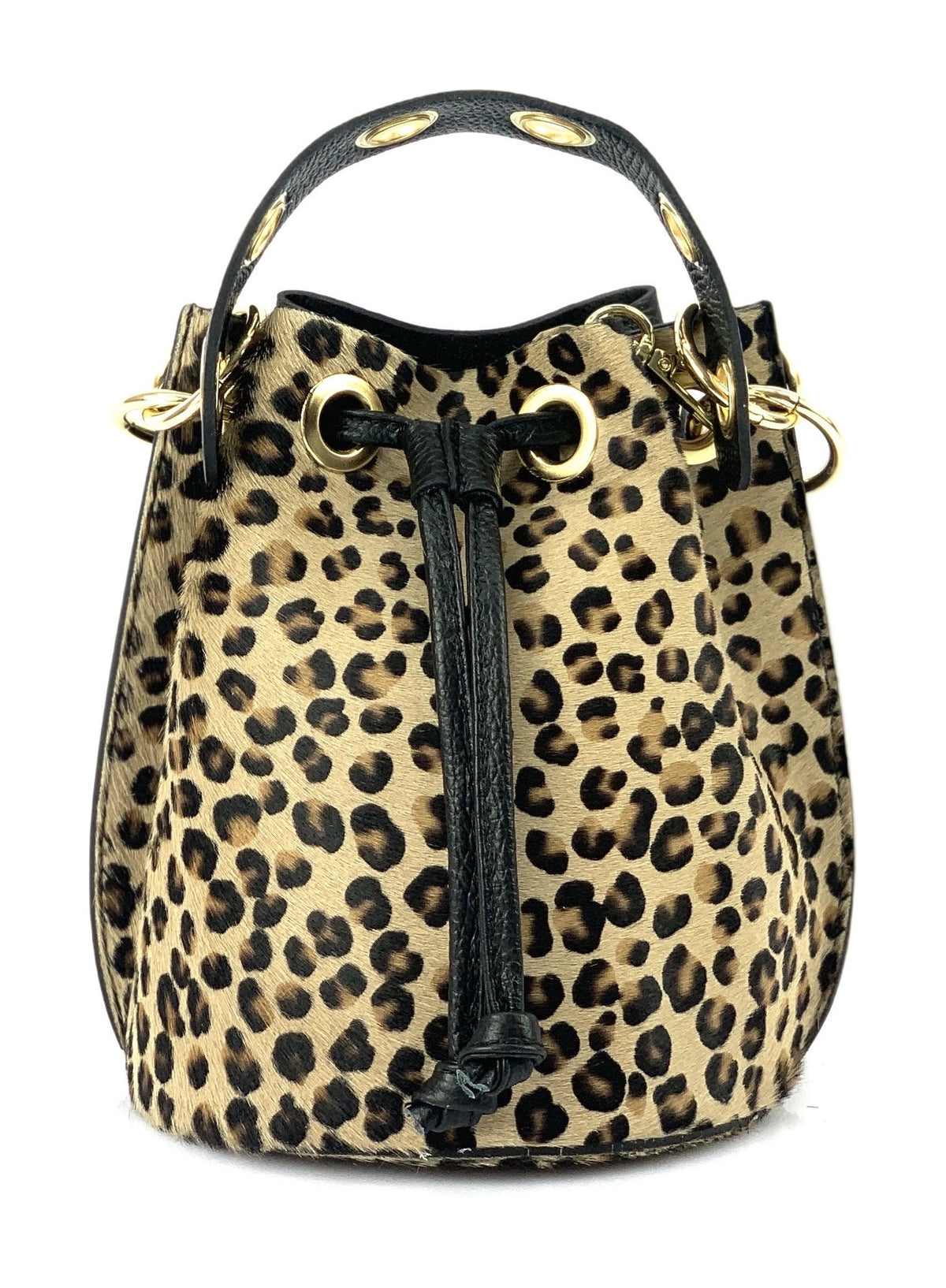HE1351 Cheetah Spotted Drawstring Haircalf Bucket Bag
