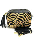 HE1356 Tan Zebra Tassel Haircalf Crossbody Bag