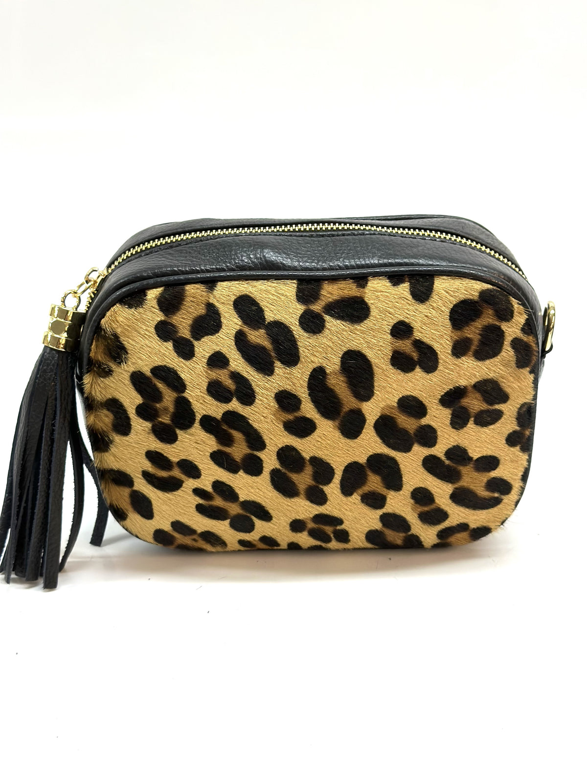 HE1357 Leopard Tassel Haircalf Crossbody Bag