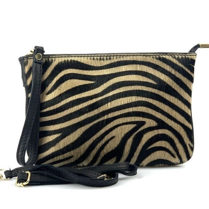 HE1361 Tan Tiger Stripe Wristlet Haircalf Clutch