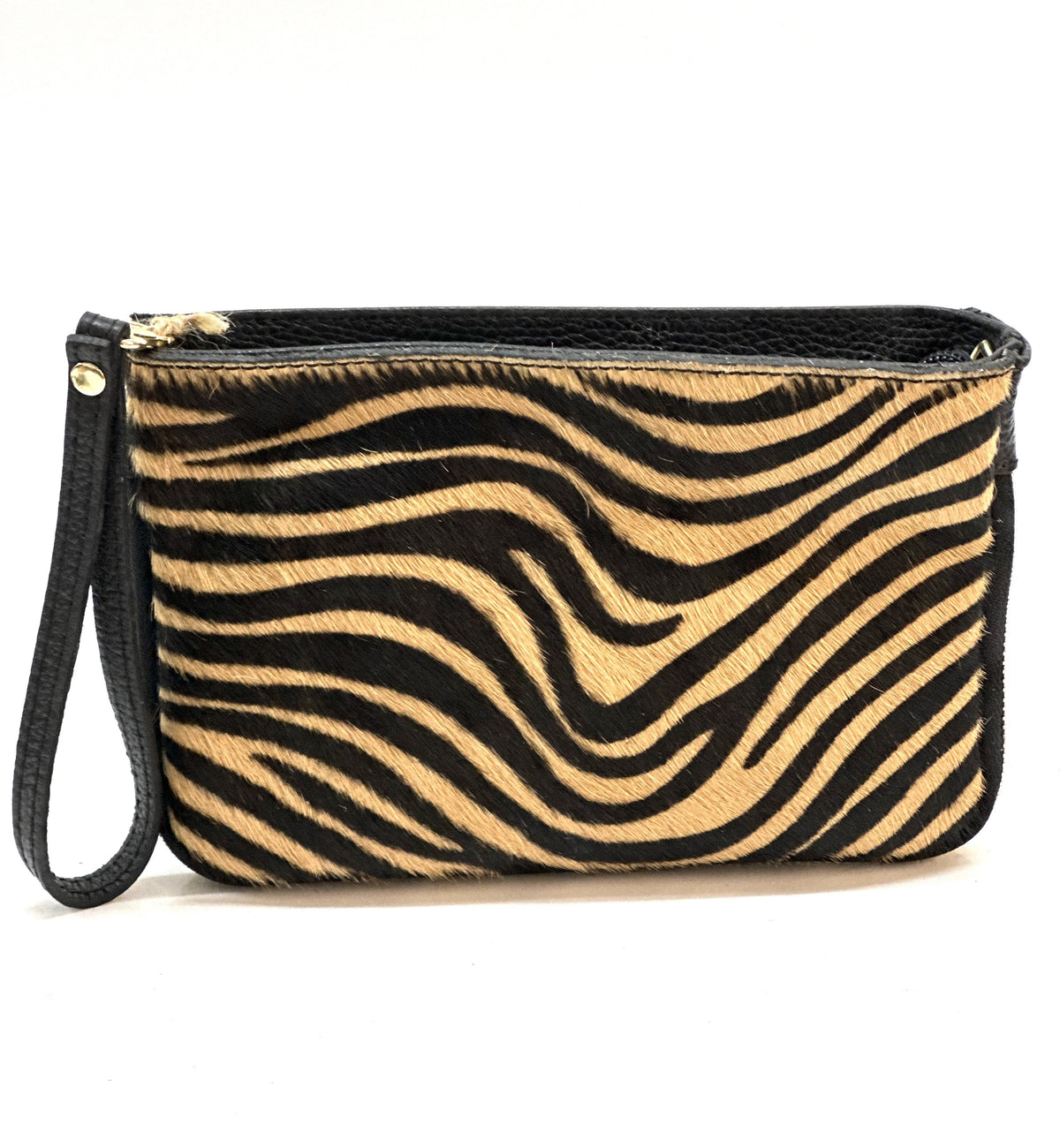 HE1361 Tan Tiger Stripe Wristlet Haircalf Clutch