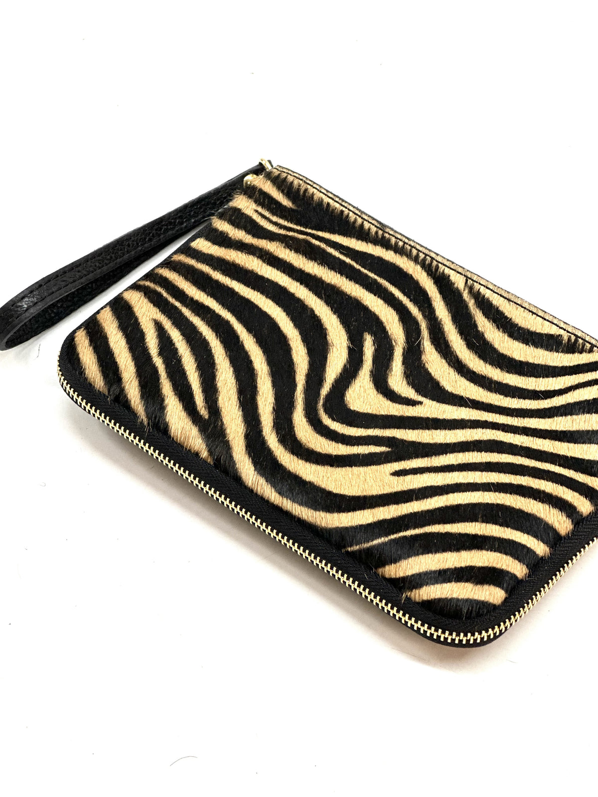HE1361 Tan Tiger Stripe Wristlet Haircalf Clutch