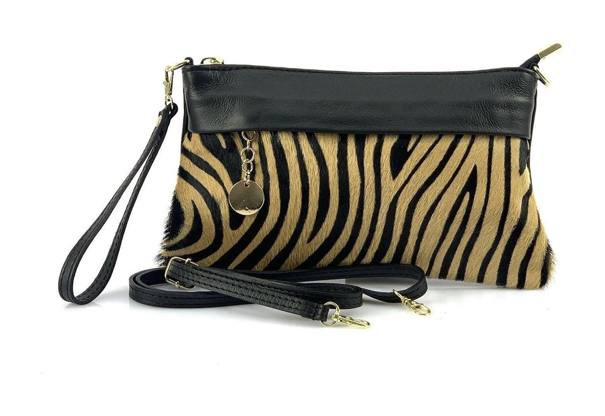 HE1362 Tan Tiger Stripe Wristlet Haircalf Clutch