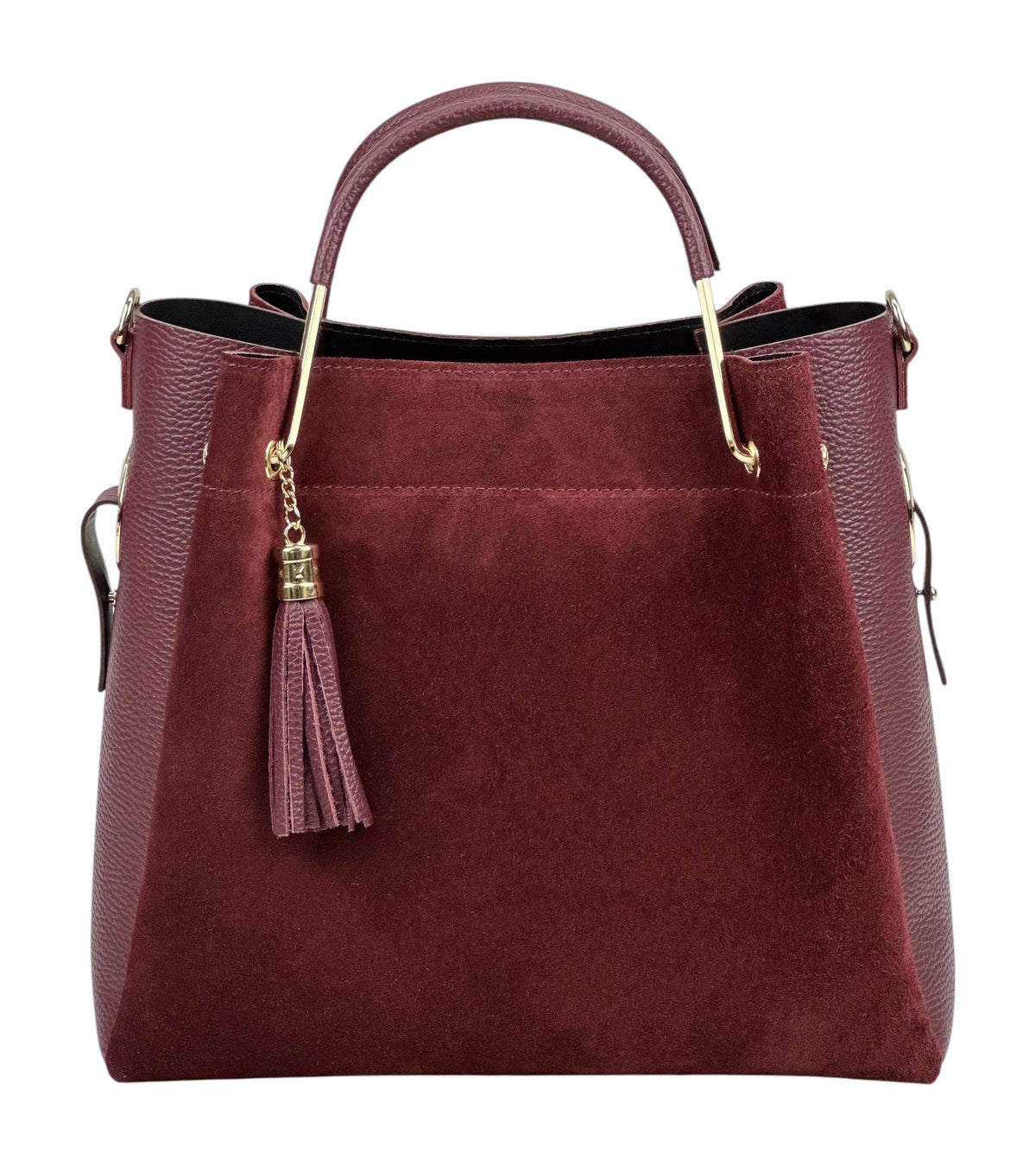 HE1363 Burgundy Tassel Suede Top Handle Bag