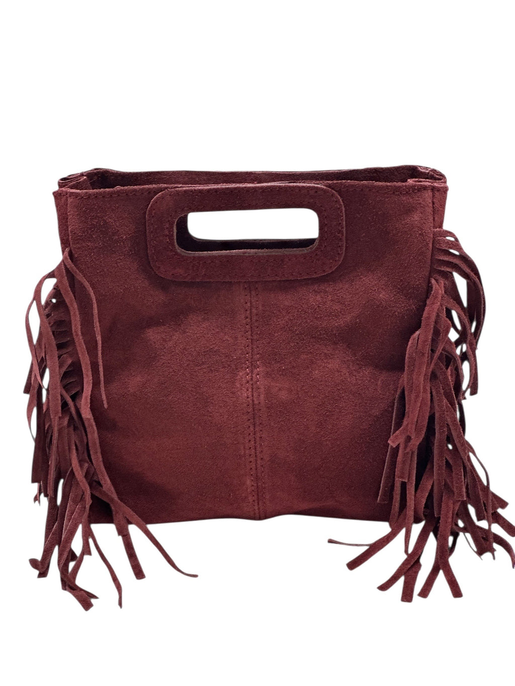 HE1367 Burgundy Fringe Suede Top Handle Bag