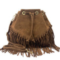 HE1368 Brown Fringe Suede Bucket Bag