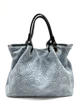 HE1369 Blue Grey Embossed Suede Tote Bag