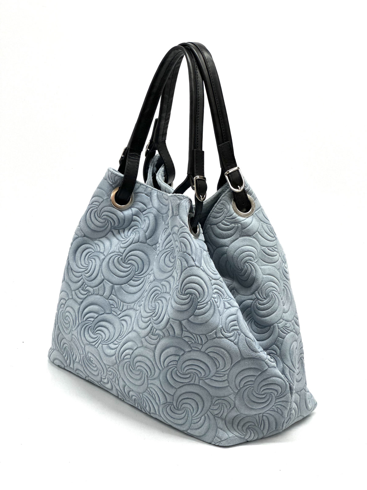 HE1369 Blue Grey Embossed Suede Tote Bag