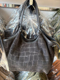 HE1376 Black Croc-Embossed Suede Tote Bag