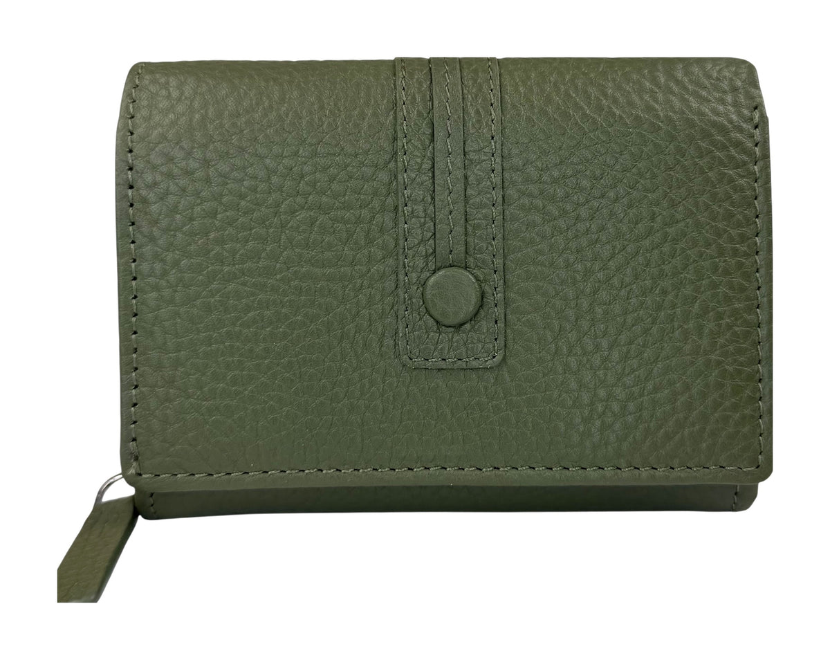HE140 Olive Green Compact Snap Wallet