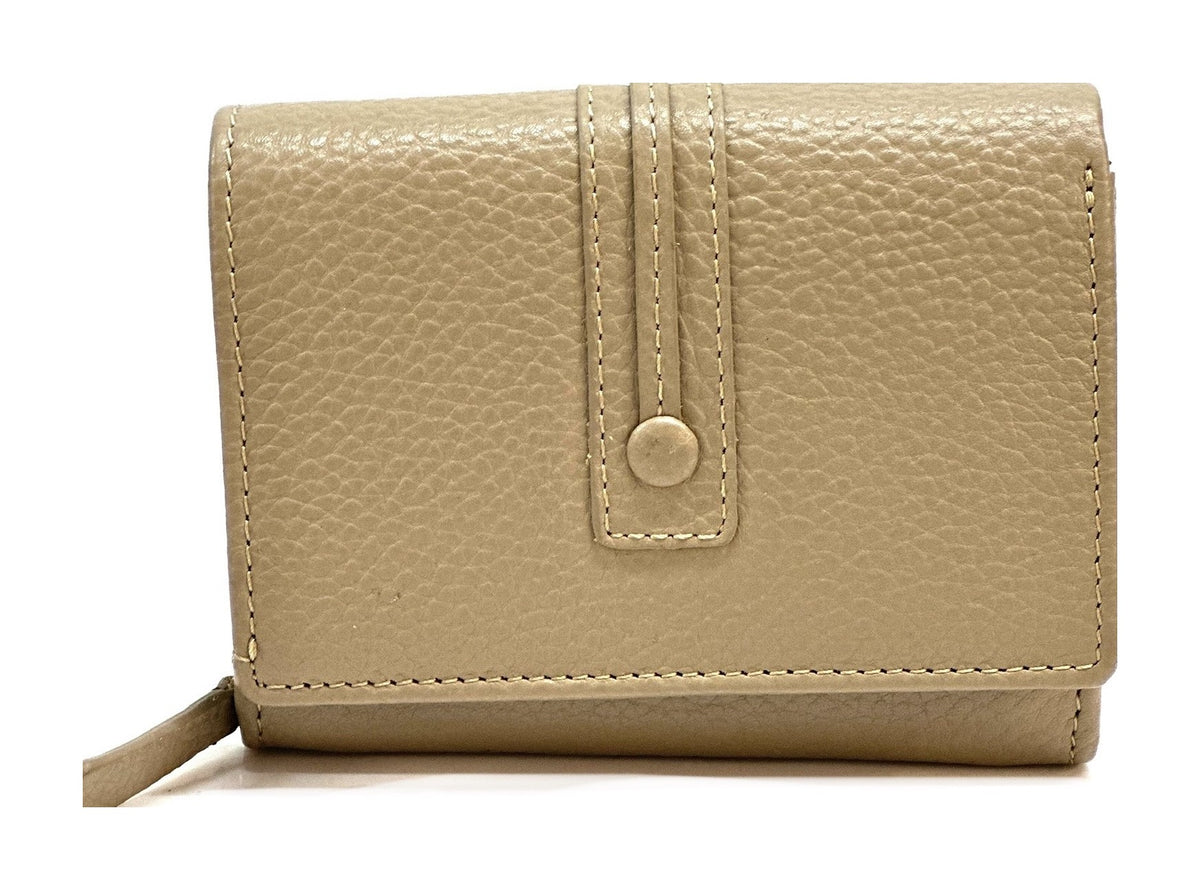 HE143 Taupe Compact Leather Snap Wallet