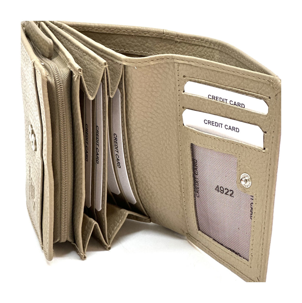 HE143 Taupe Compact Leather Snap Wallet