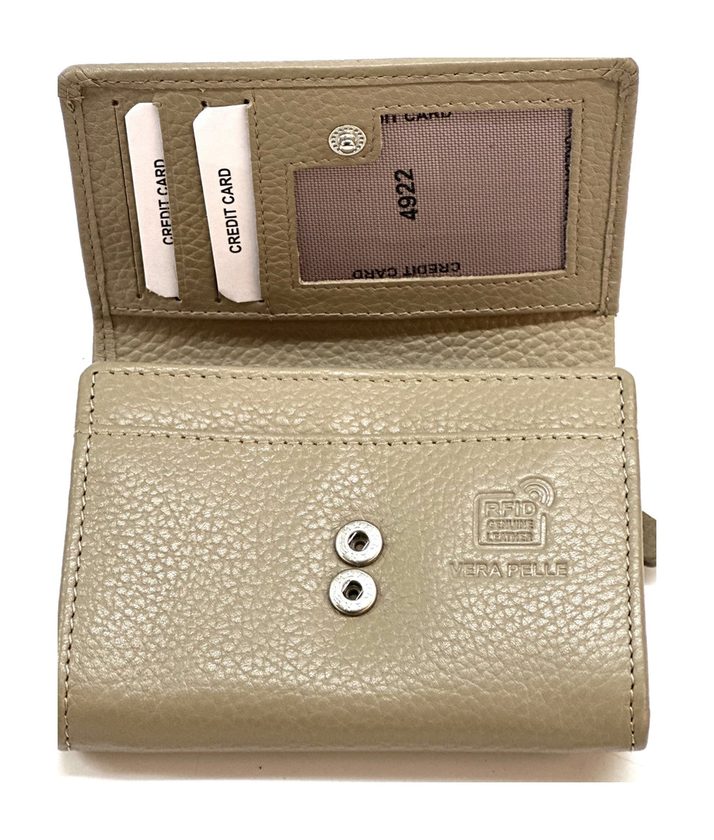 HE143 Taupe Compact Leather Snap Wallet