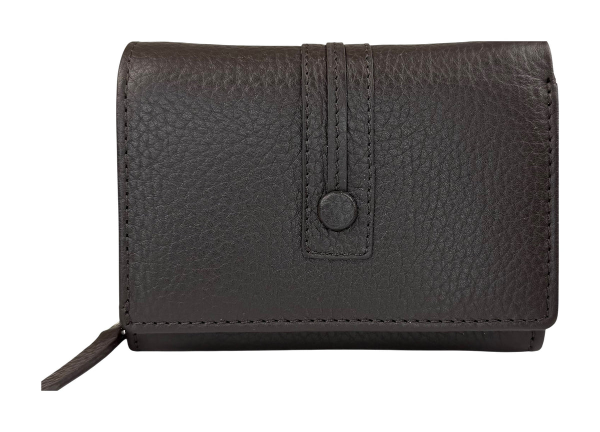 HE145 Dark Brown Compact Leather Snap Wallet