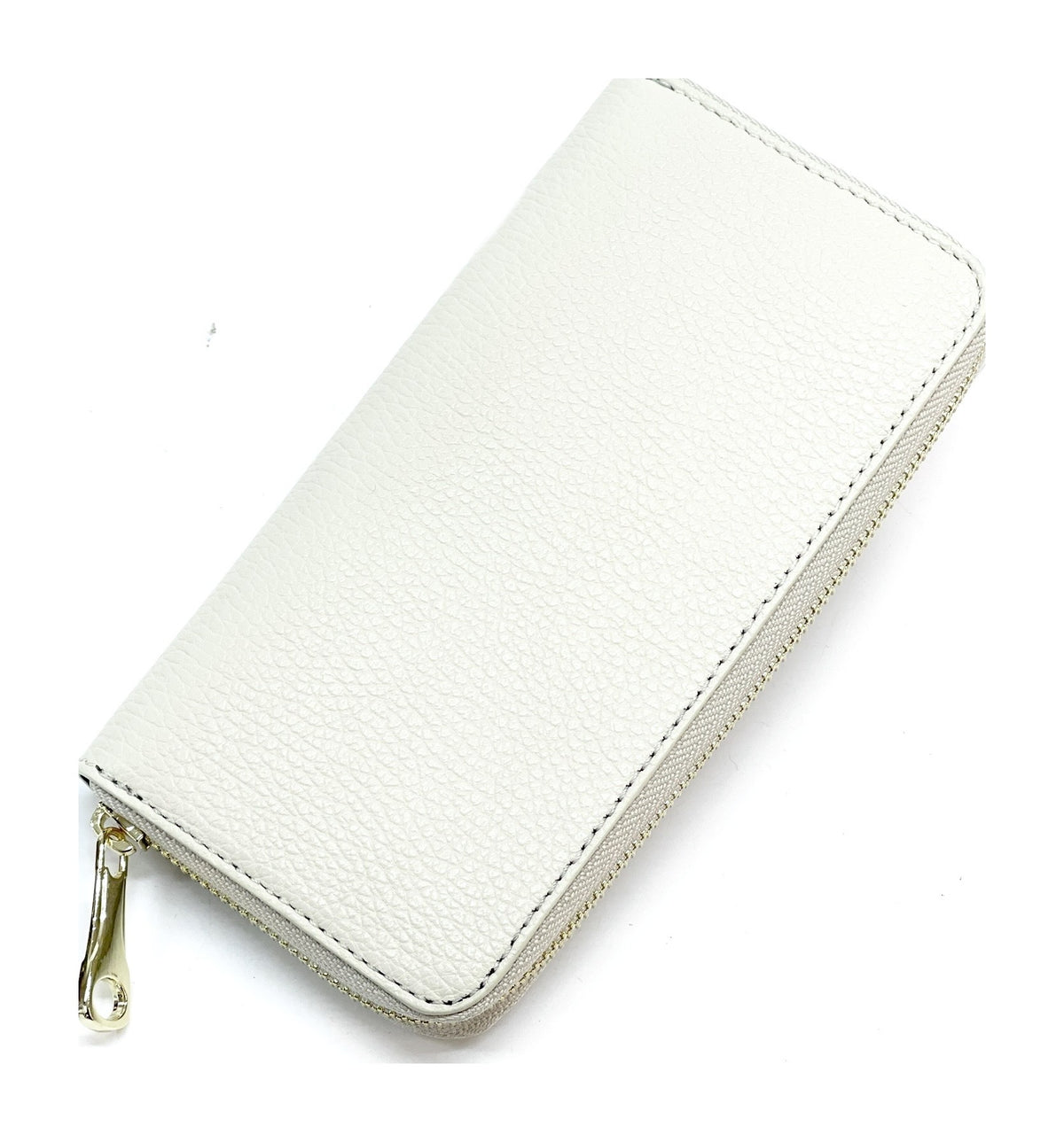 HE147 White Leather Zip Around Wallet