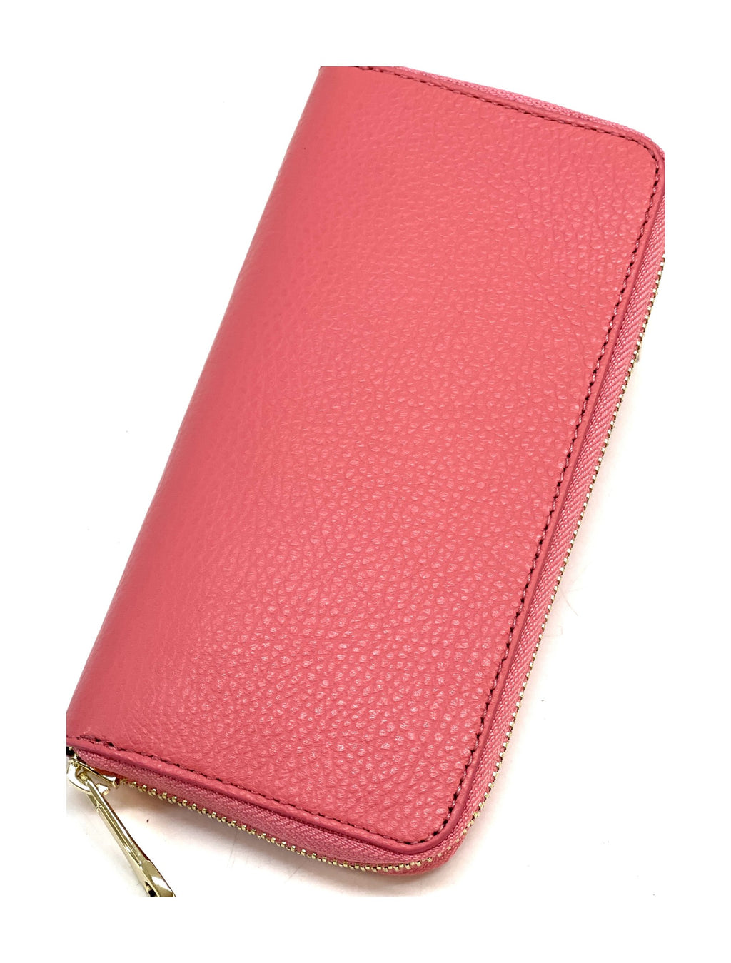HE154 Coral Pink Leather Zip Around Wallet