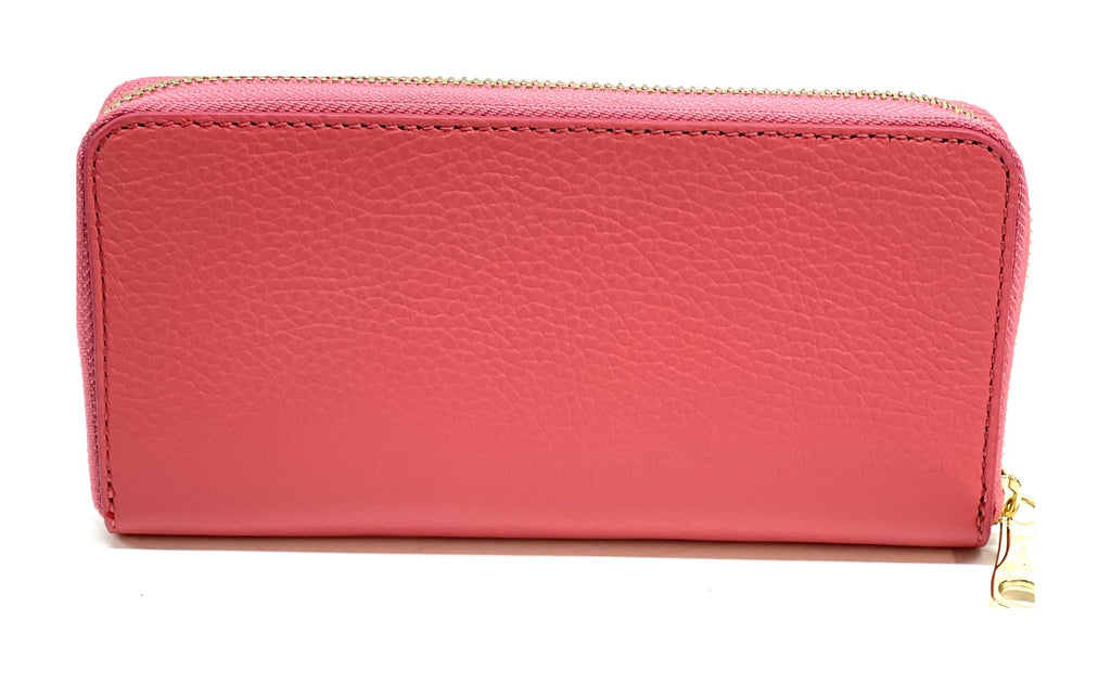 HE154 Coral Pink Leather Zip Around Wallet