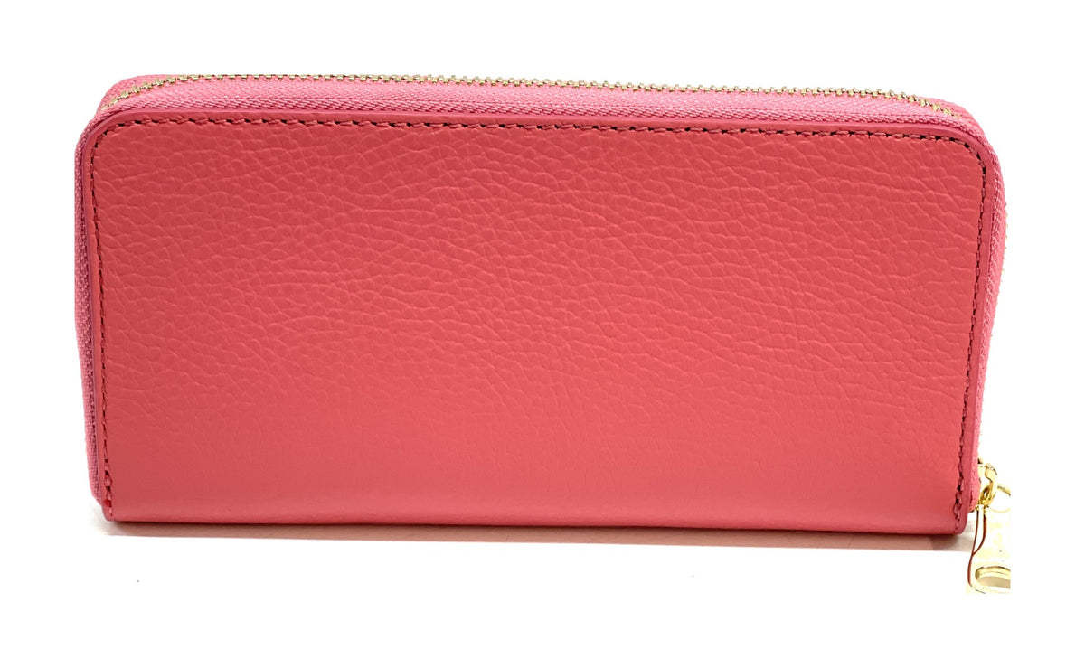 HE154 Coral Pink Leather Zip Around Wallet
