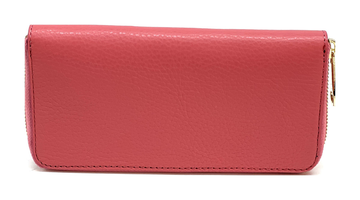 HE154 Coral Pink Leather Zip Around Wallet