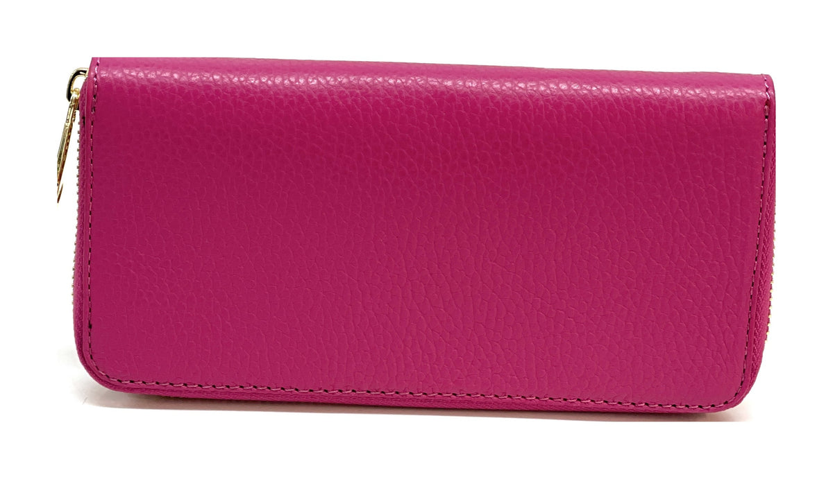 HE160 Fuchsia Leather Zip Around Wallet