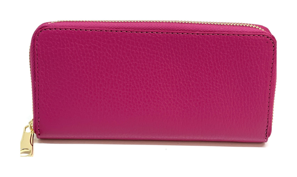 HE160 Fuchsia Leather Zip Around Wallet