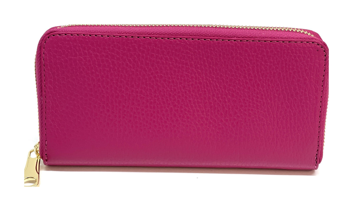 HE160 Fuchsia Leather Zip Around Wallet