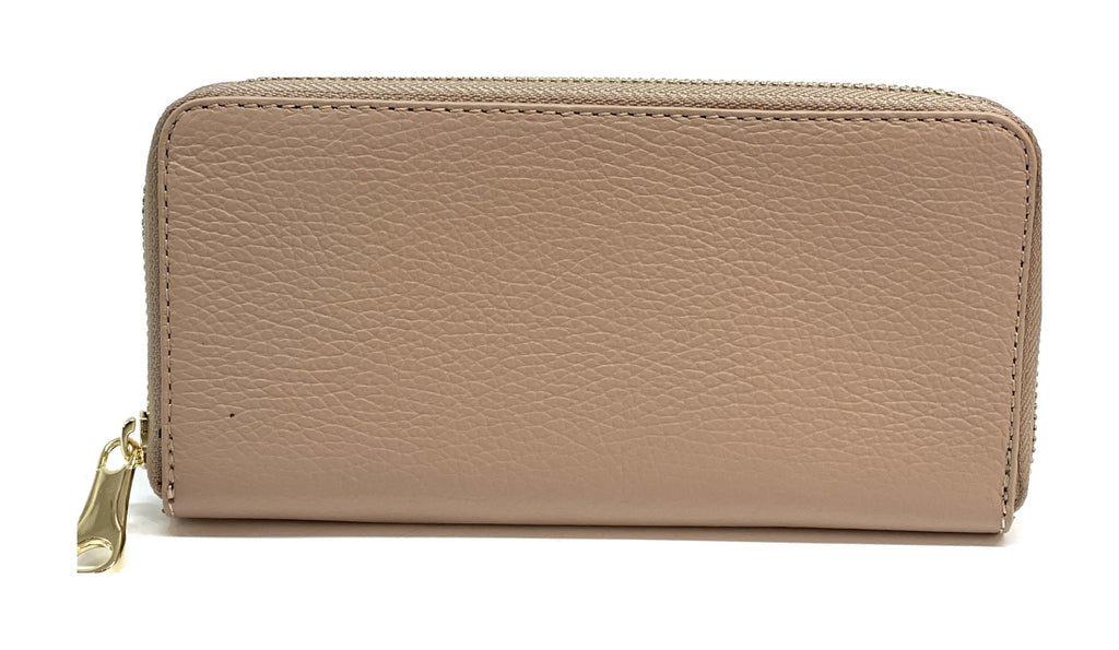 HE161 Rose Taupe Leather Zip Around Wallet