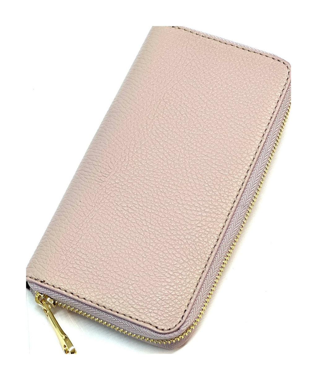 HE163 Light Mauve Leather Zip Around Wallet