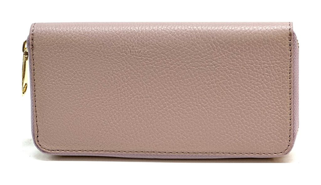 HE163 Light Mauve Leather Zip Around Wallet