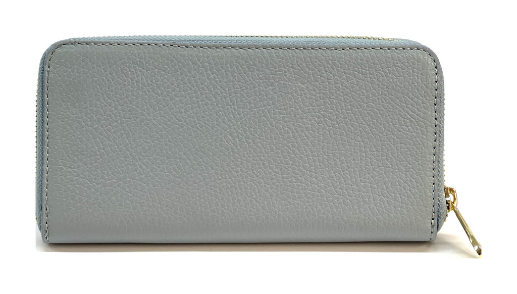 HE176 Pale Blue Grey Leather Zip Around Wallet