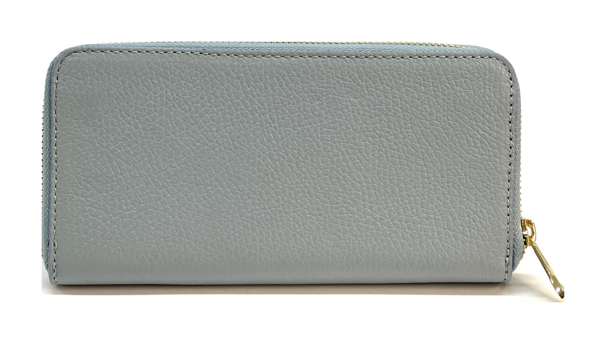 HE176 Pale Blue Grey Leather Zip Around Wallet