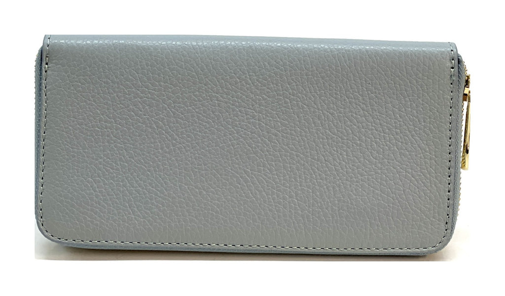 HE176 Pale Blue Grey Leather Zip Around Wallet