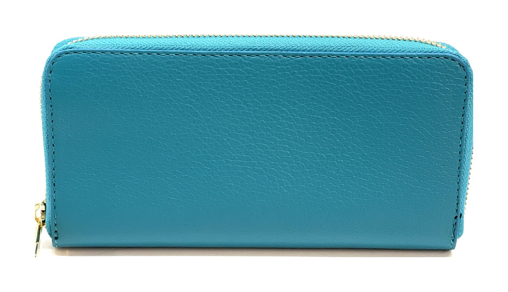 HE178 Turquoise Leather Zip Around Wallet